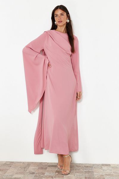 Trendyol Modest Σάλι από ξηρό τριαντάφυλλο Λεπτομερές βραδινό φόρεμα TCTSS24DB00036