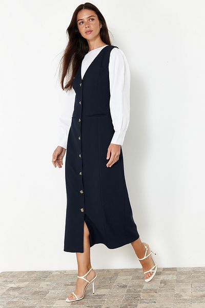 Trendyol Modest Marineblaues Gilet-Kleid – Webstoff, TCTSS24EB00202