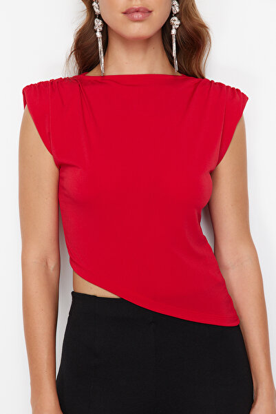 Trendyol Collection Asymmetrical Red Knitted Blouse - Padded, TPRSS24BZ00037