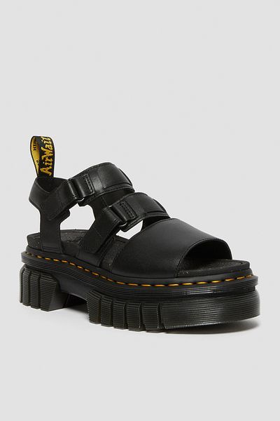 Dr. Martens Sandale Ricki Black Nappa Lux cu 3 dungi