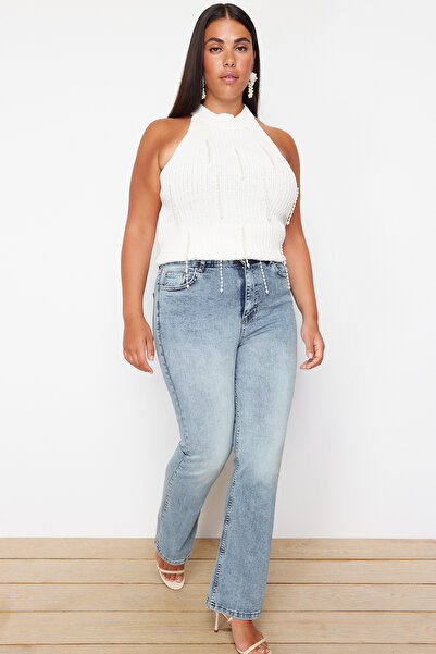 Trendyol Curve Blugi albaștri cu talie înaltă evazați, mărimi mari, TBBSS24CJ00049