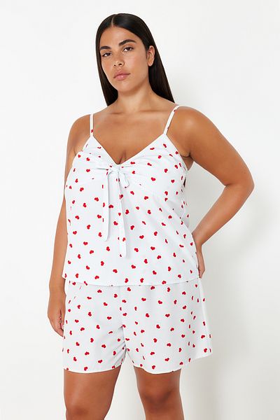 Trendyol Curve Strappy White Woven Pajamas Set - TBBSS24AI00126