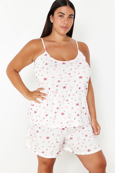 Trendyol Curve Starfish Patterned Pink Knitted Pajama Set - TBBSS24AI00140