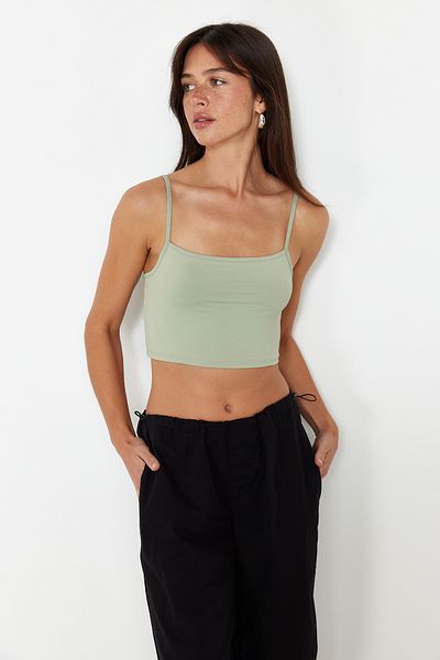Trendyol Collection Černo-zelená 2-balení polyamidového obsahu Strappy Crop Fitt Flexibilní Pletené Athlete TWOSS24AL00053