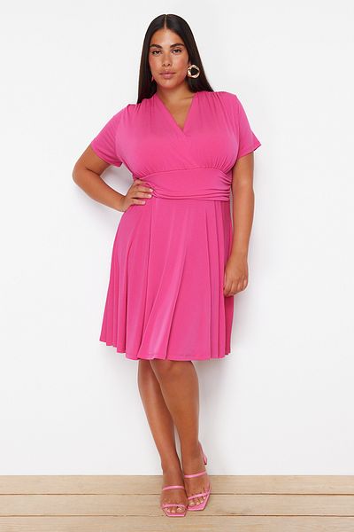 Trendyol Curve Fuchsiové dvouřadé mini pletené šaty TBBSS24AH00174