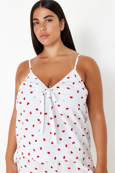 Trendyol Curve Strappy White Woven Pajamas Set - TBBSS24AI00126