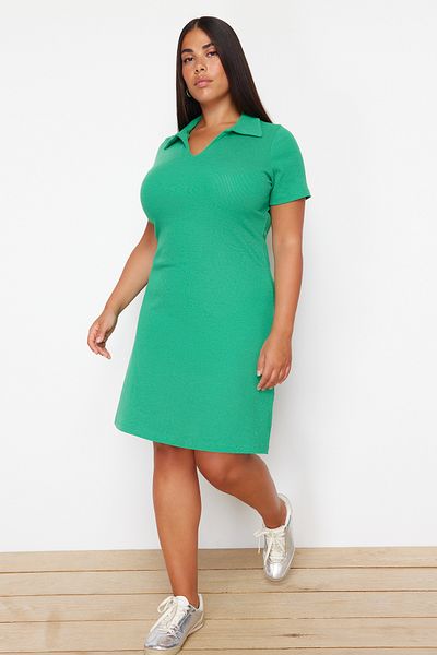 Trendyol Curve Green Polo Collar Midi Knitted Dress TBBSS24AH00078