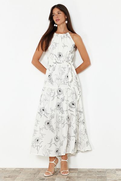 Trendyol Collection Ecru Color Animal Shift Pattern - Halter Maxi Dress TWOSS24EL00872