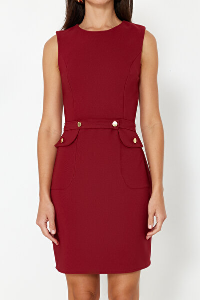Trendyol Collection Burgundy Body Fitted Belted Pocket Detailed Mini Dress TWOSS23EL02037
