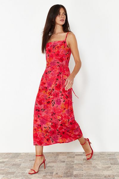 Trendyol Collection Μίντι υφαντό φόρεμα φούξια πουά σε γραμμή Α TWOSS24EL00767