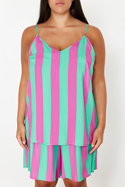 Trendyol Curve V-Neck Striped Woven Pajamas Set - TBBSS24AI00073