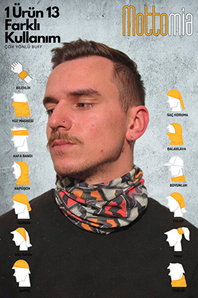 mottomia Freedom Desenli Unisex Viskon Kumaş Premium Kalite Buff (Baf) Boyunluk Motorcu Bandana