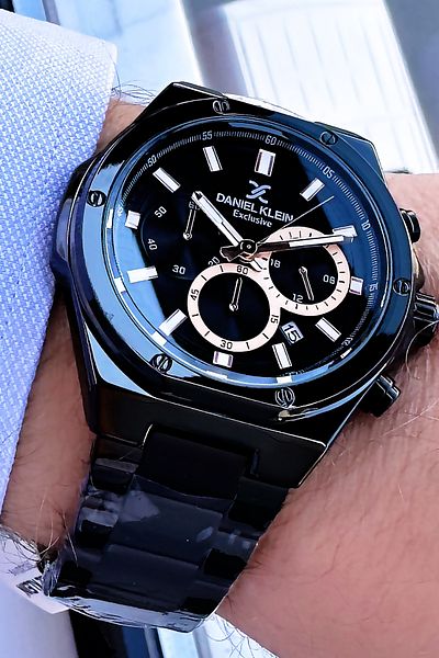 Daniel Klein Exclusive Men's Wristwatch 3 Atm Waterproof Black Color Steel Cord + Bracelet DKE2070C5