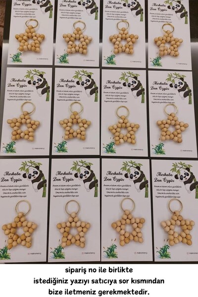 Emtory Home 20 Adet Panda Model Kartlı Ahşap Naturel Anahtarlık - Yenidoğan H...