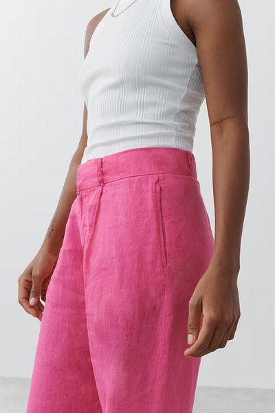 Madmext Rosa Damenhose mit weitem Bein und Gürtel MG2021