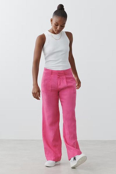 Madmext Rosa Damenhose mit weitem Bein und Gürtel MG2021