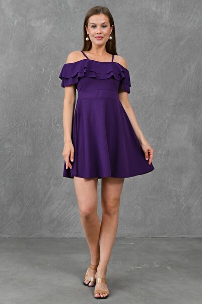 lovebox Μωβ κοντό βραδινό φόρεμα με λεπτές τιράντες 014