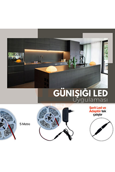 AmberLED Şerit Led 5 Metre Günışığı Tak Çalıştır Adaptör Dahil | Tezgah, Dolap, Mutfak Aydınlatma