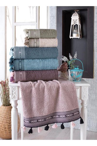 Dem Fırat Karven Şıkel Combed Cotton 6 Pack Hand-face Towel 50*90 Pompom Rug
