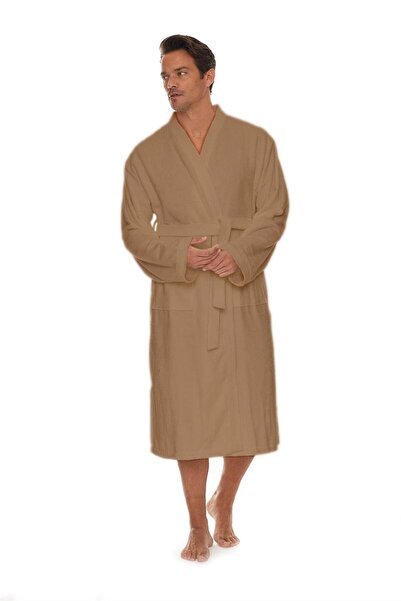 Homelover %100 Organik Pamuk Bej Kimono Erkek Bornoz Ekstra Yumuşak Ve Su Emici