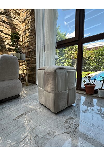 HOLM EV DESİGN Holm Ev Design Özel Kare Örgü Kadife Silinebilir Kumaş Puf