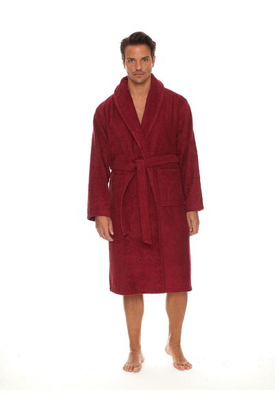 Homelover 100% Organic Cotton Şalyaka Red Men's Bathrobe - Extra Soft Luxury Design Bathrobe
