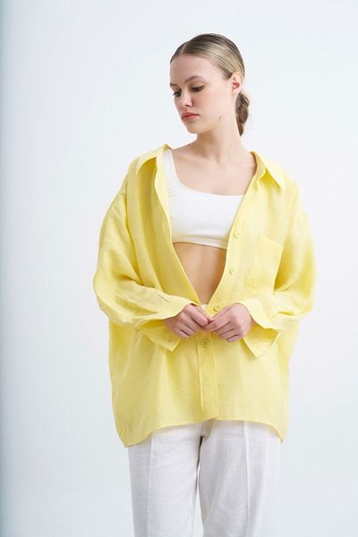 Suzi butik Cămașă galbenă oversize pentru damă - cu o formă lejeră