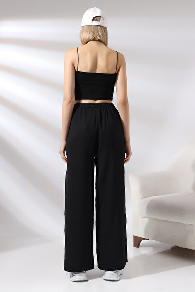 Ladies Yanları Yırtmaçlı Salaş Pantolon 21143 SİYAH