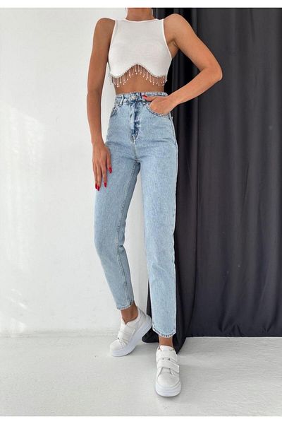 STOCKPORT EXPORT Blugi Mom drepti de damă Ice Blue