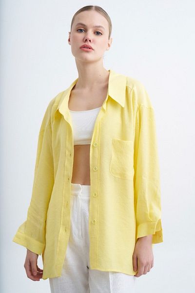 Suzi butik Cămașă galbenă oversize pentru damă - cu o formă lejeră