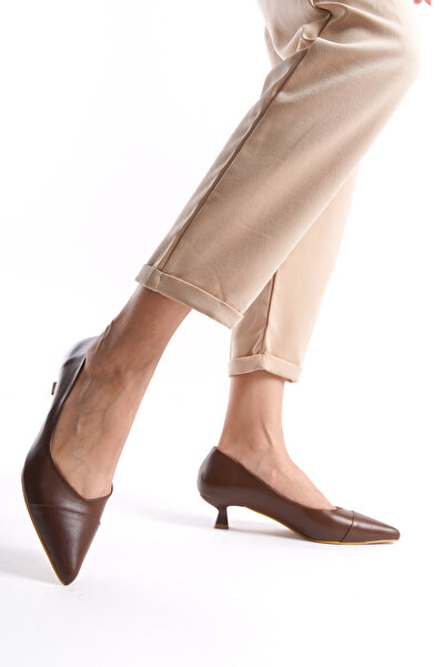 Deripabuc Hakiki Deri Kahverengi Kadın Deri Topuklu Ayakkabı TRC-63816