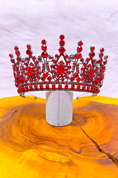 SimgeAksesuar Kırmızı Kristal Taşlı Şık Ve Zarif Nişan Ve Kına Tacı Ve Saç Ak...