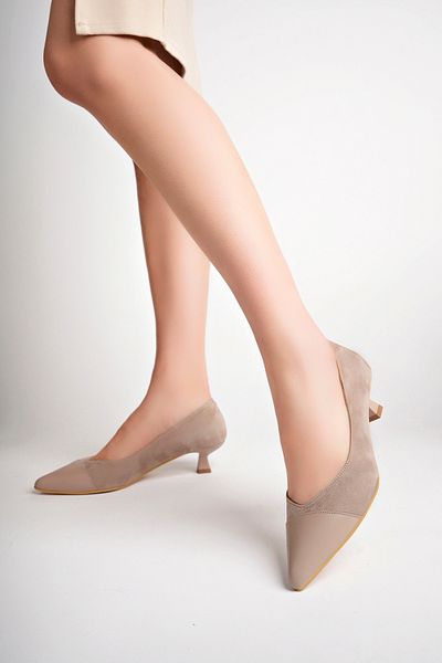 Deripabuc Genuine Leather Mink Suede Women's Leather Heeled Shoes Trc-63816