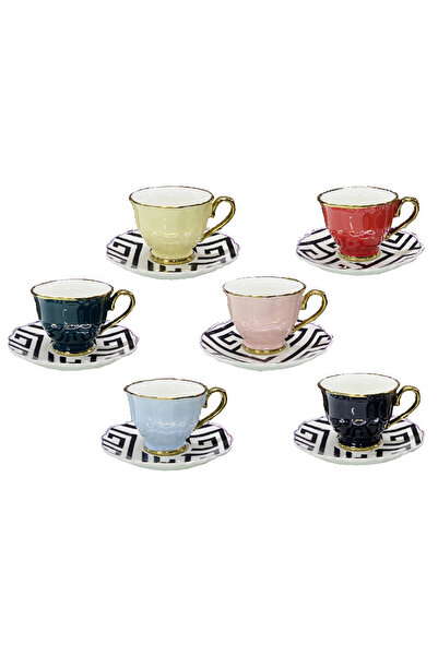 Altabi طقم فناجين قهوة بورسلين ملون مكون من 6 قطع