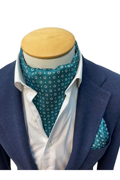 TMFASHİON Daisy Patterned Men's Ascot - Self-Tied Neck Cover and Pocket Handkerchief Set