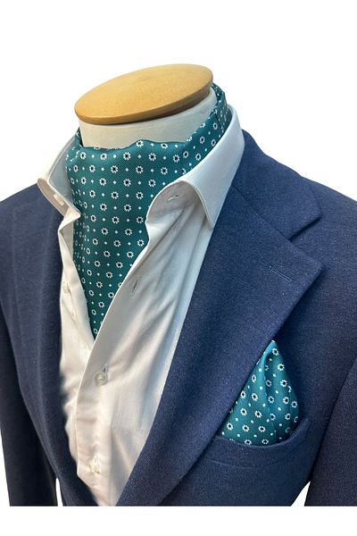 TMFASHİON Daisy Patterned Men's Ascot - Self-Tied Neck Cover and Pocket Handkerchief Set