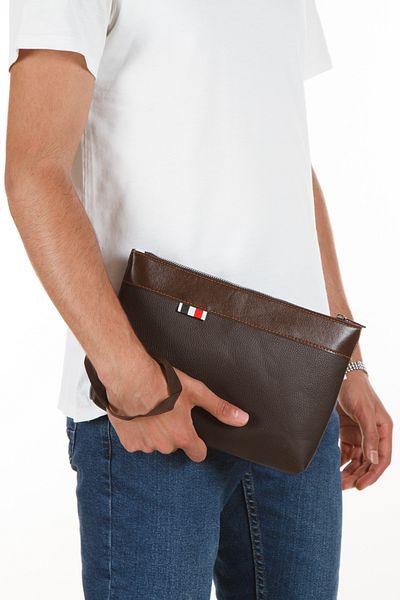 CERFF LEATHER CLUP Vegan Leather Clutch Bag brown Wrist Strap Bag portfolio