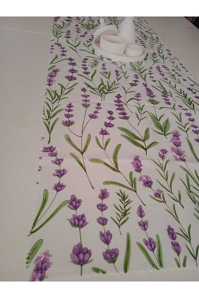 seyyidgalip 140x40 cm Micropetek Stain Resistant Fabric - Lavender Patterned Runner, Tableware and Kitchen Service