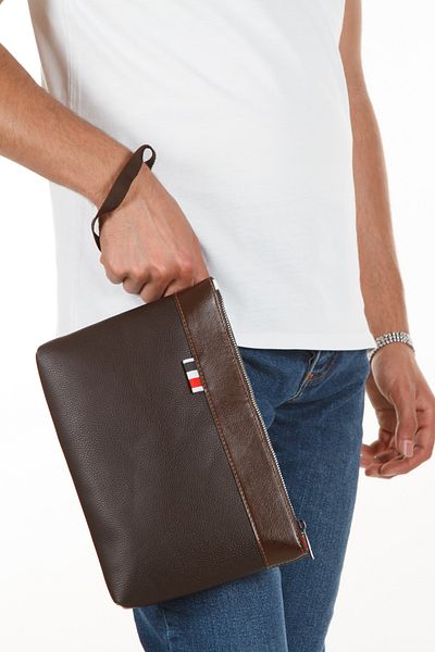 CERFF LEATHER CLUP Vegan Leather Clutch Bag brown Wrist Strap Bag portfolio
