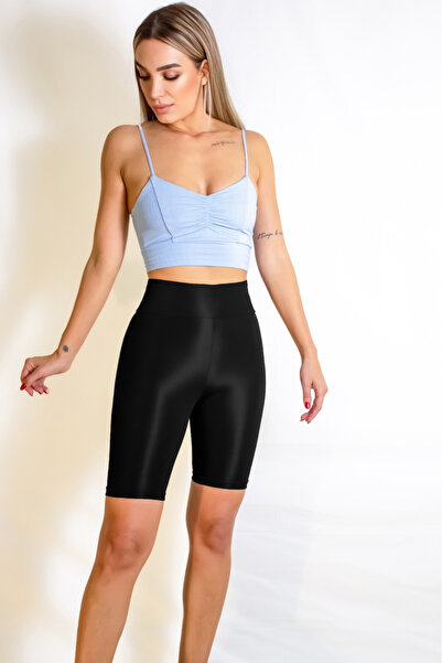 ARESMODA شورت نسائي قصير أسود عالي الخصر لراكبي الدراجات النارية