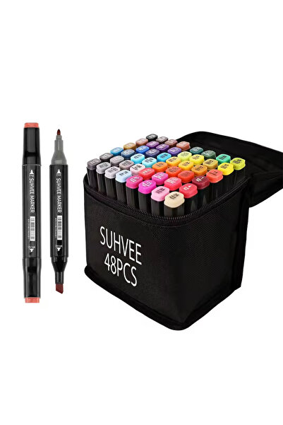 NumuneMarket Suhvee 48'li Çift Taraflı Art Marker Keçeli Kalem Seti Çantalı