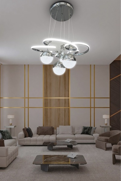 RSCOLLECTIONS Florya 3 Renk 4 Toplu Led Avize Salon - Oturma Odası Ledli Avize