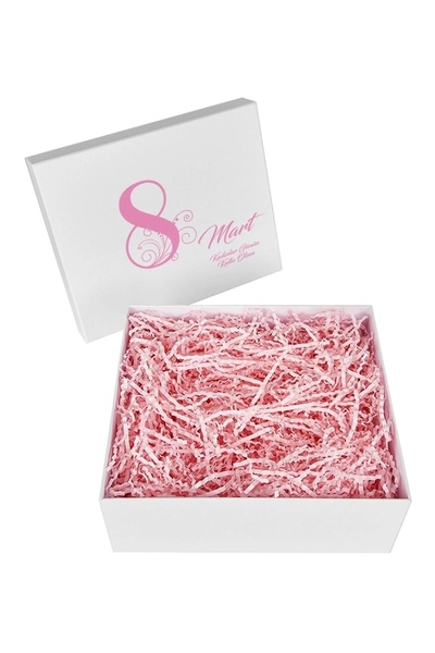 HEDİYEDİYE 8 Mart Dünya Kadınlar Günü Tasarımlı Pembe Kırpıklı Boş Hediye Kutusu