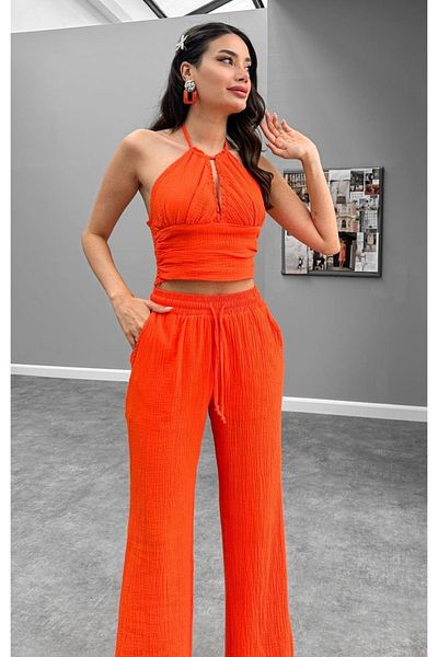 My Blog Musselin-Set – Orangefarbene kurze Hose und Top