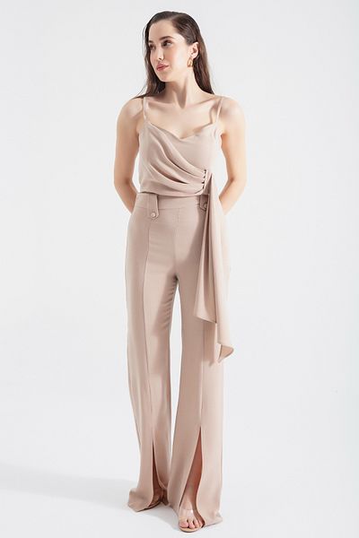 Lafaba Beiges Crop-Hosen-Set für Damen