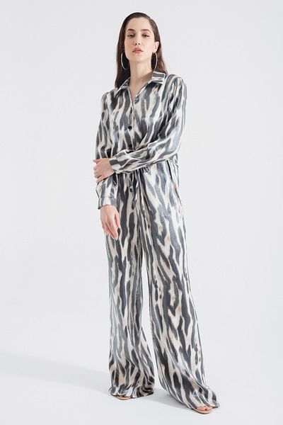 Lafaba Women's Mink Zebra Patterned Shiny Textured Suit