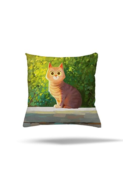 Genel Markalar Şaşkın Kedi Temalı Tek Tarafı Baskılı Gizli Fermuarlı Yastık K...