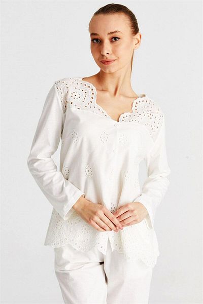 Magic Form Women's Ecru Cotton Long Sleeve Maternity Pajama Set 17108