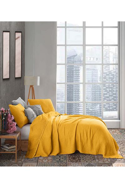 destinyhometex Mustard 4 Layer Multi Muslin 100% Cotton Oversize Without Fringe 260x240cm