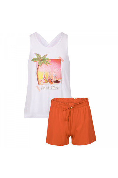 Colorstories Orange and White Patterned Summer Vibes Shorts and T-shirt